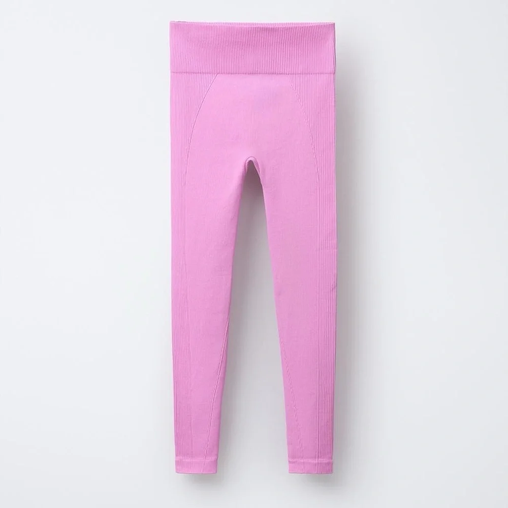Zara Ski Collection Seamless Leggings NWT Girls Pink Ribbed Size 12 - 14 Large
